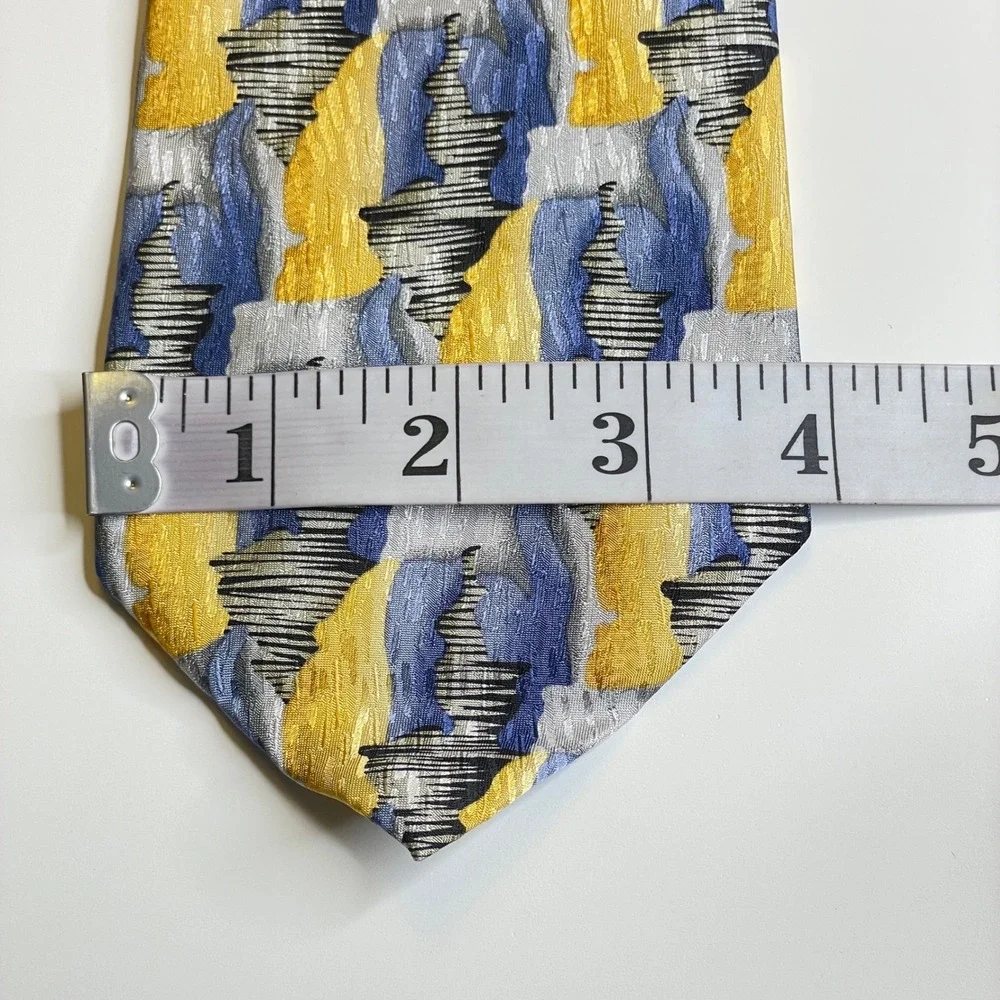 Cocktail Collection Vintage Wine Necktie Mens Blue Yellow Silk Abstract Mod Work